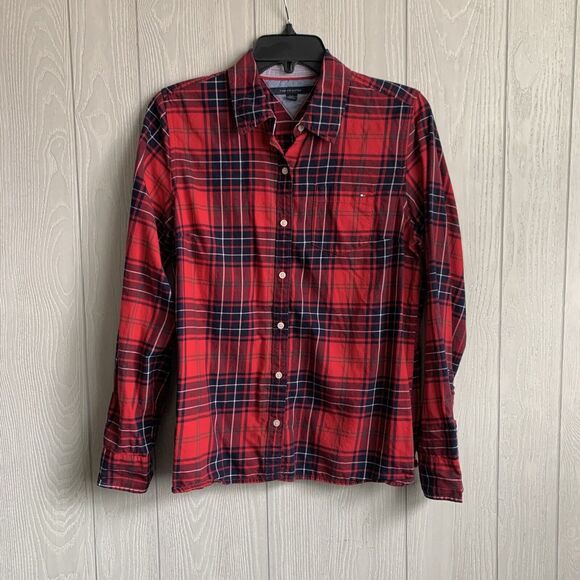 Tommy Hilfiger Tops - Tommy Hilfiger Womens Red Plaid Flannel Shirt Size Large